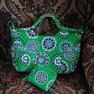 Vibrant Green Quilted Tote Bag Set